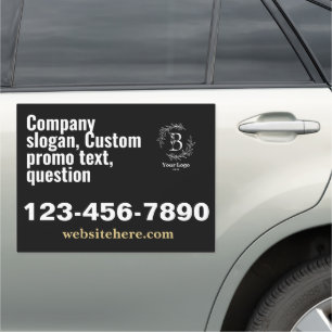 White Logo on Black Magnetic Vehicle Ad Sign