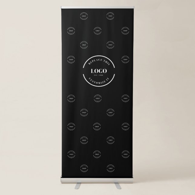 White Logo on black Simple Step and Repeat  Retractable Banner (Front)