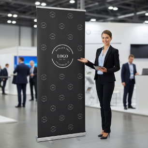 White Logo on black Simple Step and Repeat Retractable Banner