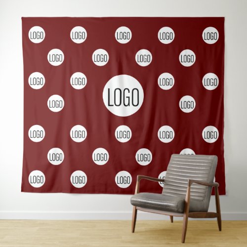 White Logo on Burgundy red Company step repeat  Tapestry