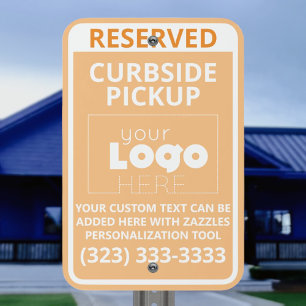 White Logo On Orange Curbside Pickup Parking Only Metal Sign