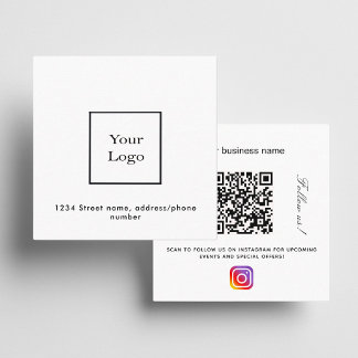 White logo qr code instagram follow us square business card