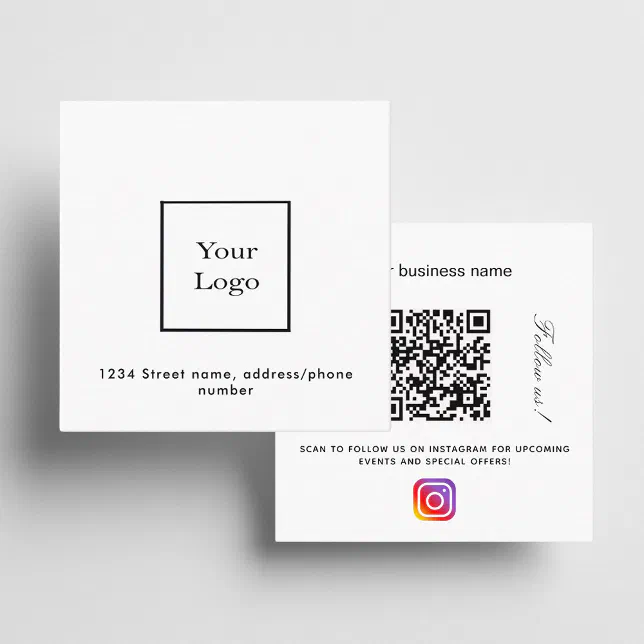 White logo qr code instagram follow us square business card | Zazzle