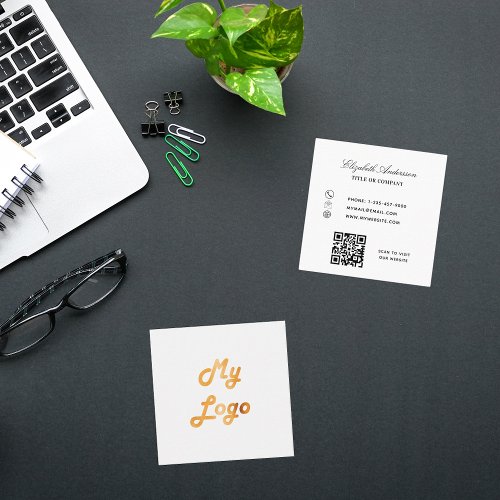 White logo QR code minimalist Square Business Card