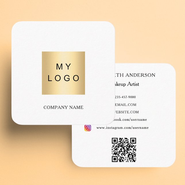 White logo QR code social media minimalist Square Business Card (Creator Uploaded)