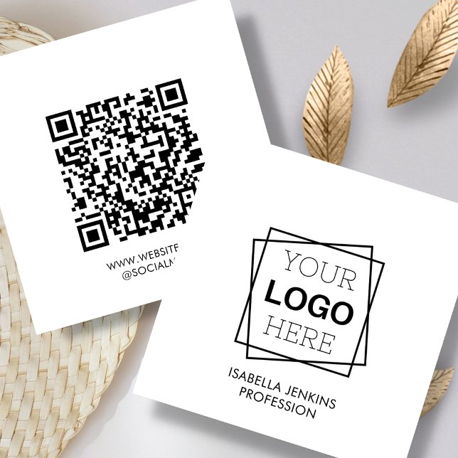 White | Logo | QR Code  Square Business Card (Creator Uploaded)