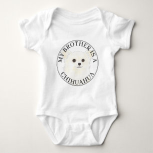 White Long Haired Chihuahua Dog Big Brother Baby Bodysuit