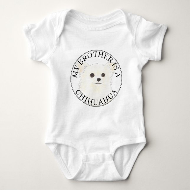 White Long Haired Chihuahua Dog Big Brother Baby Bodysuit (Front)