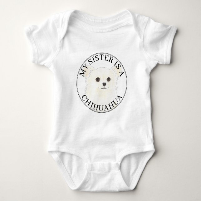 White Long Haired Chihuahua Dog Big Sister Baby Bodysuit (Front)