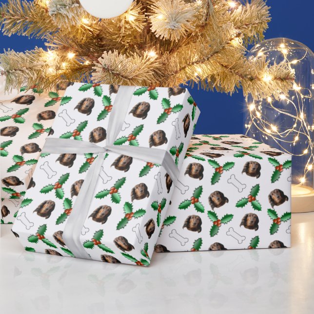 White Long Haired Dachshund Wrapping Paper (Holidays)