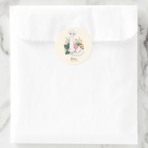 White Long Neck Starry Llama Logo Classic Round Sticker