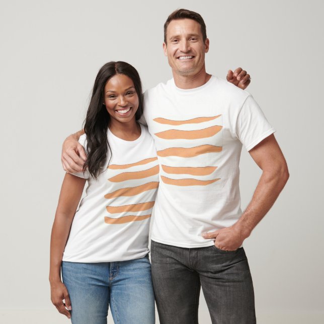 White Long-sleeved Tee with Orange Tiger Stripes (Unisex)