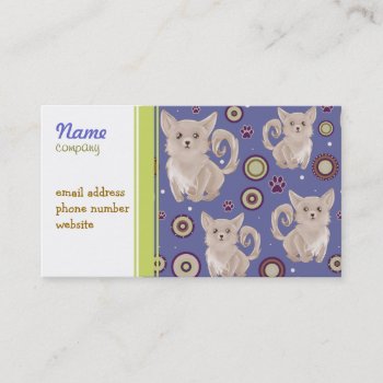 White Longhaired Chihuahua Pattern Business Card by saradaboru at Zazzle