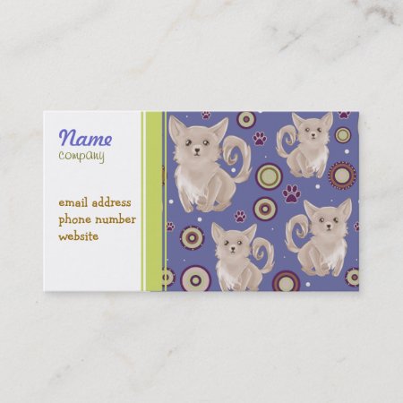White Longhaired Chihuahua Pattern Business Card