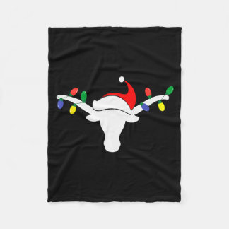 White Longhorn Christmas Lights Santa Hat Horn Ant Fleece Blanket