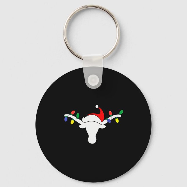 White Longhorn Christmas Lights Santa Hat Horn Ant Keychain (Front)