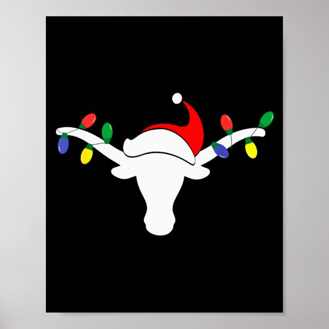 White Longhorn Christmas Lights Santa Hat Horn Ant Poster (Front)