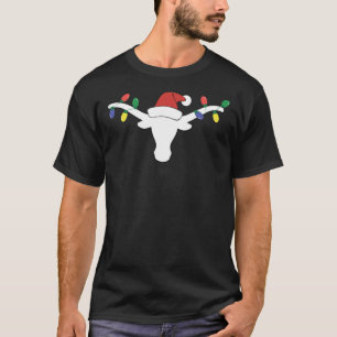 White Longhorn with Christmas Lights and Santa hat T-Shirt