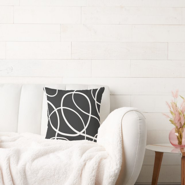 White Loops Against Black Background Throw Pillow (Couch)
