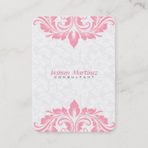 White loral Damask Pink Lace Business Card