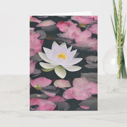 White Lotus And Pink Cherry Blossom On Pond Card