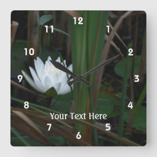 White Lotus Blossom Water Lily Flower Square Wall Clock