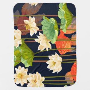 White lotus, fish: seamless pattern. baby blanket