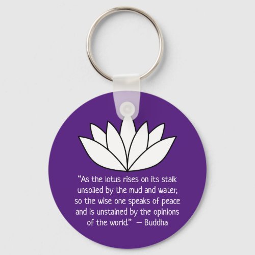 White Lotus Flower and Buddha Quote Keychain