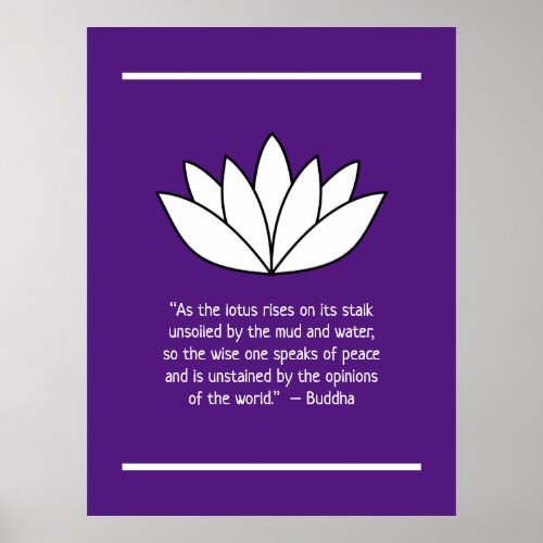 White Lotus Flower and Buddha Quote Poster