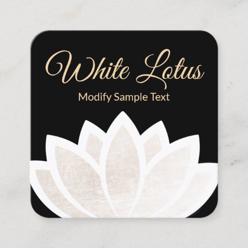 White Lotus Flower Black Square Business Card