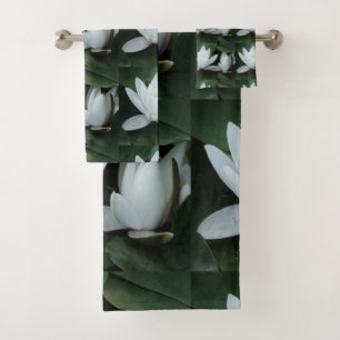 White lotus flower, botanical photo. bath towel set