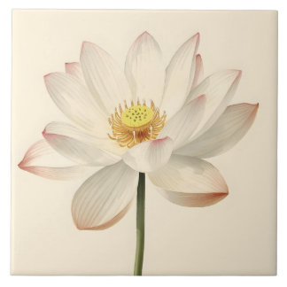 White Lotus Flower Ceramic Tile