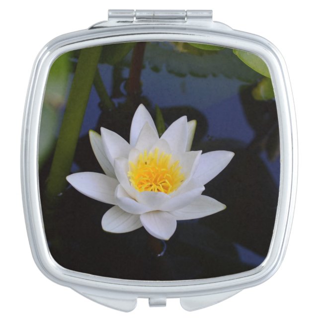 White Lotus Flower Compact Mirror (Front)