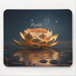 White Lotus Flower Dark, Zen Mouse Pad