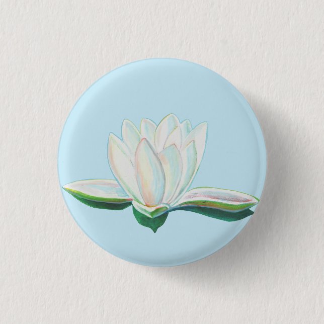 White Lotus Flower Illustration  Button (Front)