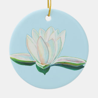 White Lotus Flower Illustration Ceramic Ornament