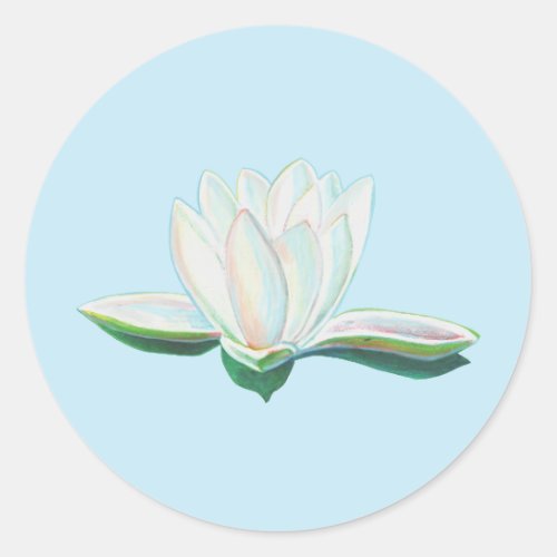 White Lotus Flower Illustration   Classic Round Sticker