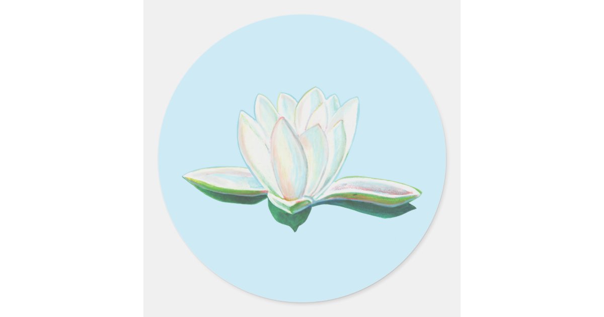 White Lotus Flower Illustration Classic Round Sticker | Zazzle