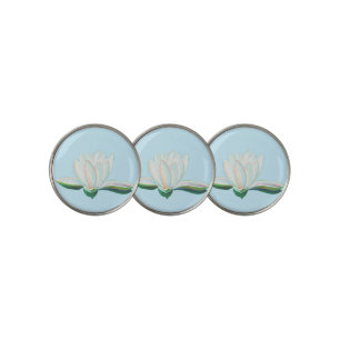White Lotus Flower Illustration   Golf Ball Marker