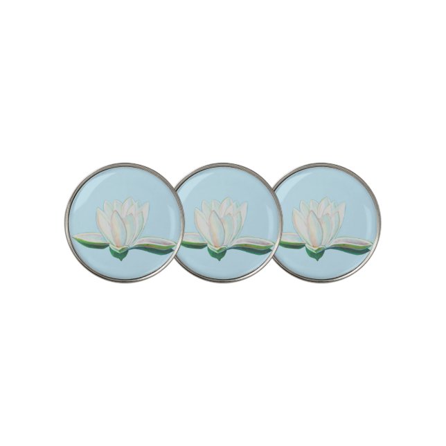White Lotus Flower Illustration   Golf Ball Marker (3 Up)