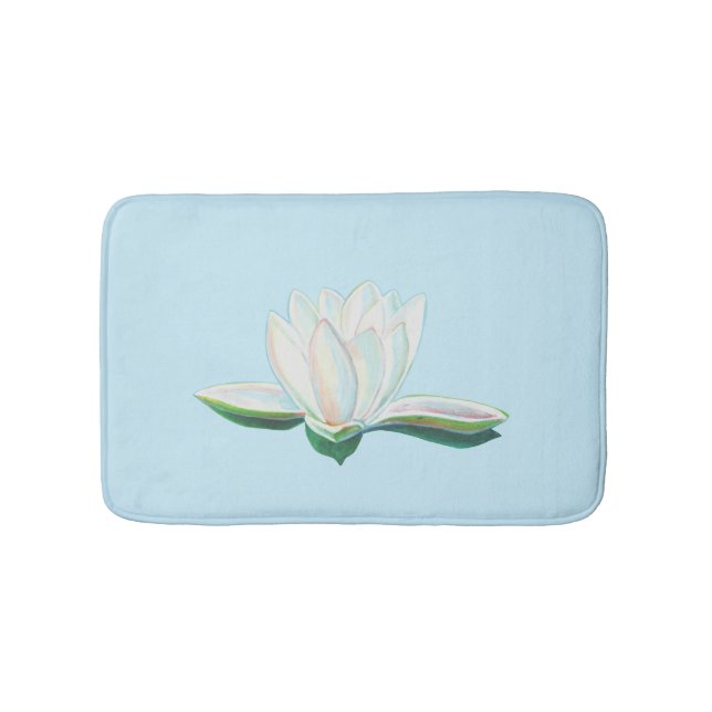 White Lotus Flower Illustration Light Blue Bath Mat (Front)