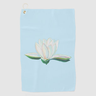 White Lotus Flower Illustration Sky Blue Golf Towel