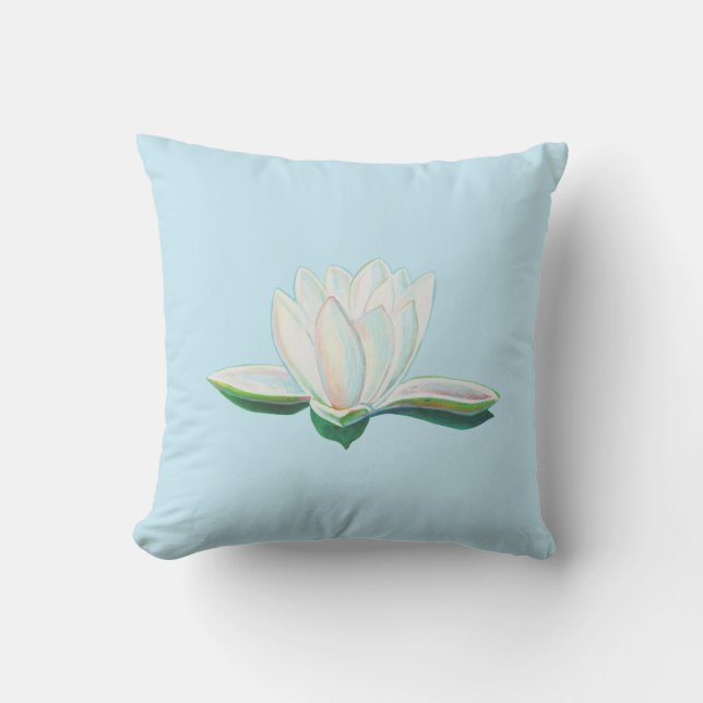 White Lotus  Flower Illustration   Throw Pillow (Front)