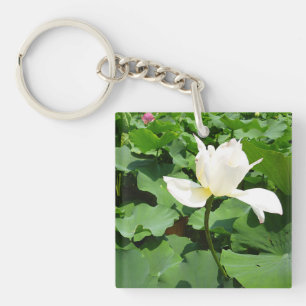 White Lotus Flower Keychain