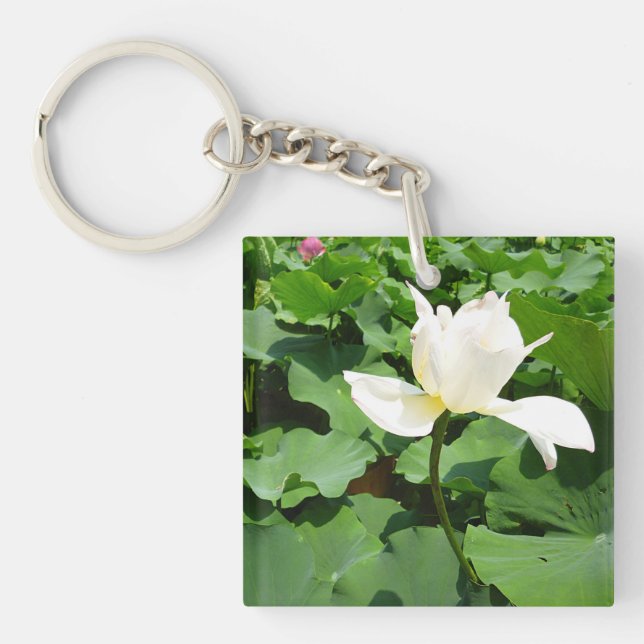 White Lotus Flower Keychain (Front)
