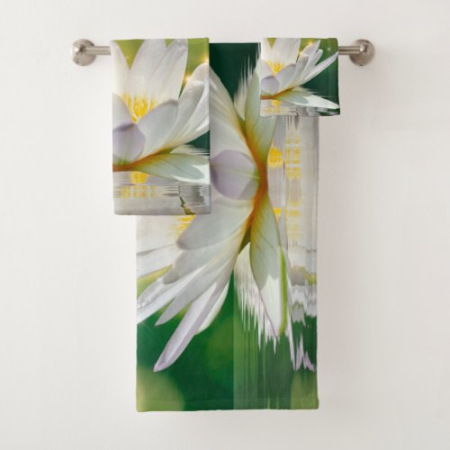 White Lotus Flower Landscape Zen Bath Towel Set
