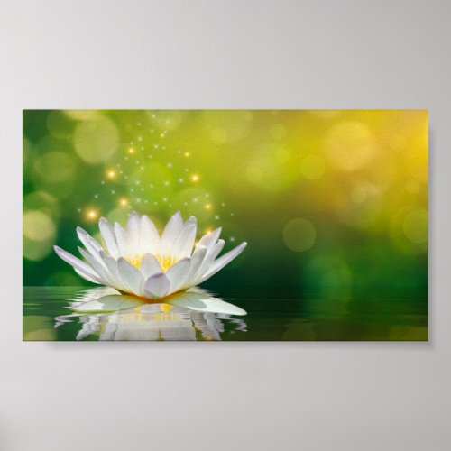 White Lotus Flower Landscape Zen Poster
