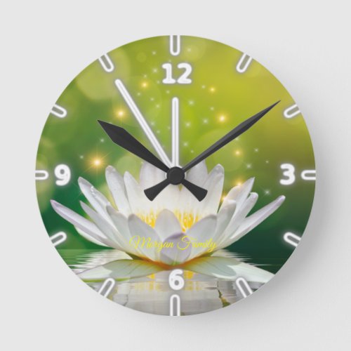 White Lotus Flower Landscape Zen Round Clock