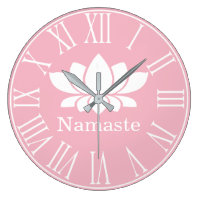 White Lotus Flower Namaste Yoga Large Clock