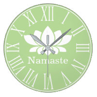 White Lotus Flower Namaste Yoga Large Clock